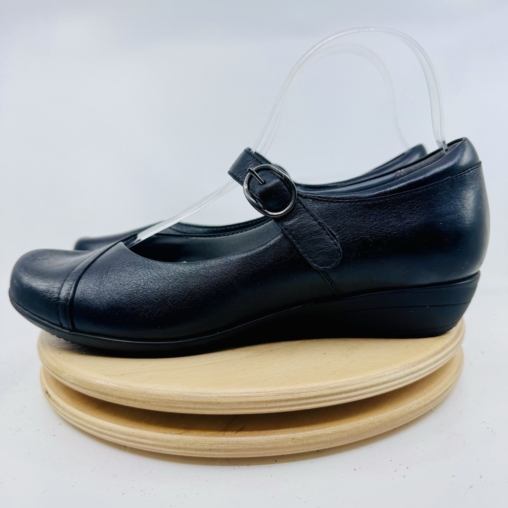 Dansko Fawna Mary Jane Shoes Womens 41 Black Leather Comfort Wedge Flats